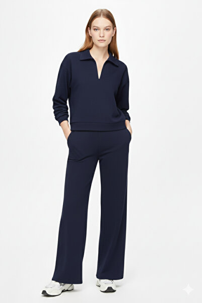 trendalisse Women's Polo Neck Modal Cotton Stretch Fabric Pocketed Pants Set