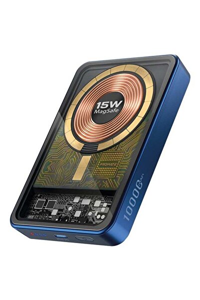 Promate بنك طاقة لاسلكي مغناطيسي 10000 مللي أمبير/ساعة ماج سيف 15 وات أزرق