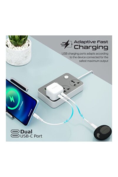 Promate iPhone 17 Charger GaN USB-C 45W Dual PD (GANPORT2-45PD) - White