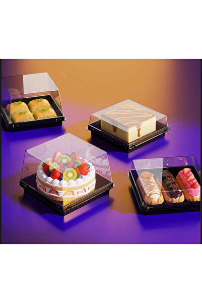 dipack Plastik Yaş Pasta Kutusu Kare 11X11X8 CM cm 300 Adetli