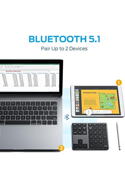 iClever KP10 Bluetooth Number Pad, Aluminum Wireless 34-Key USB-C Rechargeable Keypad