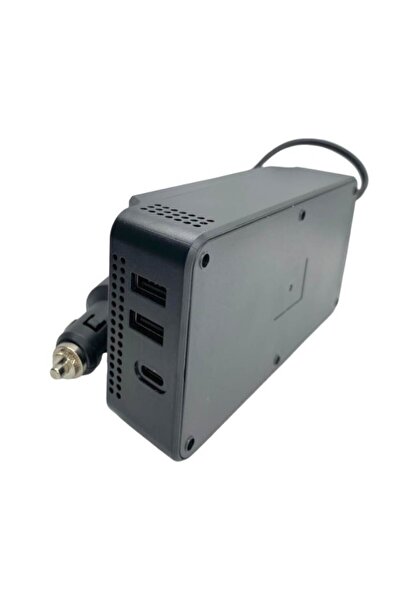 Andowl 12V to 230V Car Power Inverter 300W, 2x EU Sockets, 2x USB + 1x USB-C (PD), Digital Display