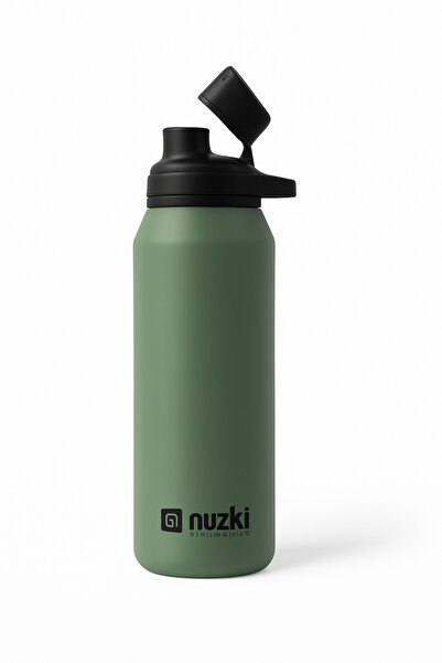 nuzki 1000ml Hot & Cold Bottle | Double Wall Steel | Flip-Top Sports Lid