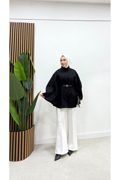 BURCU TESETTÜR Kemerli Düğmeli Panço 2803