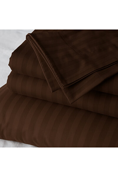 WHITE DOVE HOME Double 6-piece duvet cover set, 100% cotton, brown striped color – duvet cover + fitted sheet + pillowcases – hotel quality