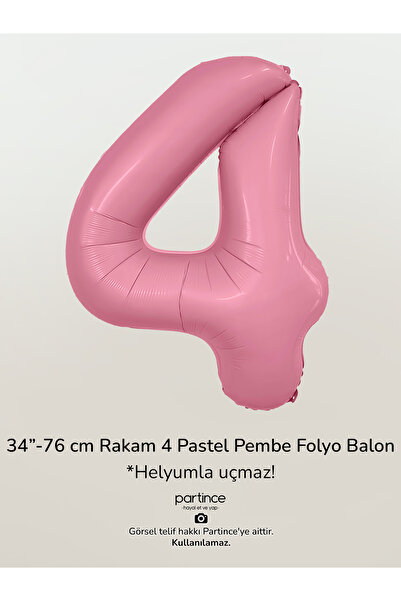 partince 34'' 76 cm Pastel Pembe Renk Rakam Folyo Balonlar
