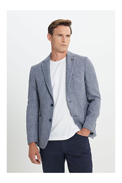 LC Waikiki Men's Navy Blue Slim Fit Slim Fit Mono Collar Patterned Jacket wit...