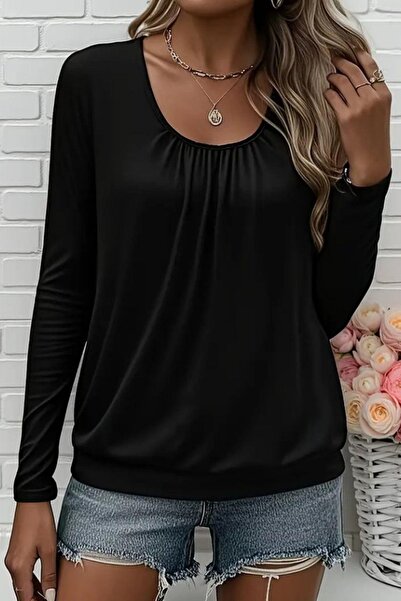 Mossta Yuvarlak Yaka Viskon Bluz