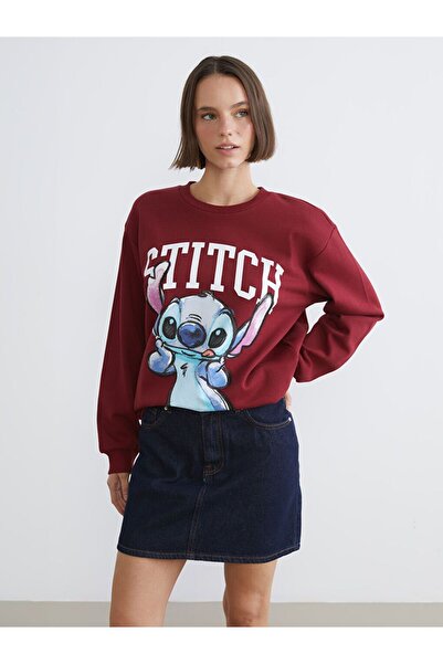 LC Waikiki Stitch Printed Oversized Women's Thick Sweatshirt