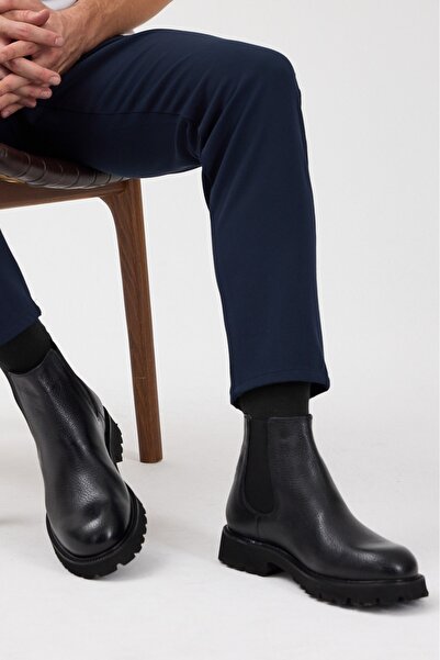 Terziayhan Μαύρες δερμάτινες μπότες χωρίς κορδόνια