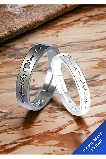 Si moda Kalp Atışı Çift Yüzüğü Gümüş Kaplama Ayarlanabilir 2li Set Yüzük