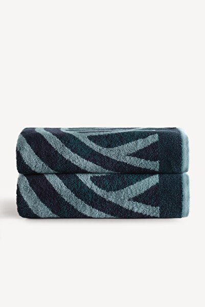 Cherx Pluma Yarn Dyed 2-Piece Bath Towel Set Petrol 76X150