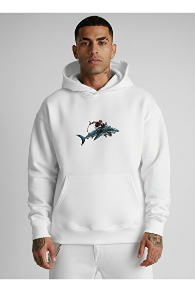 LORVEX Ανδρικό φούτερ Oversize με κουκούλα 100% βαμβάκι με στάμπα SHARK TAMER