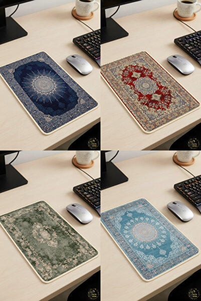 Talia Home Ethnic Authentic Patterned Multi-Purpose Mini Carpet Mousepad - Coaster - Teapot Coaster 4 Pcs
