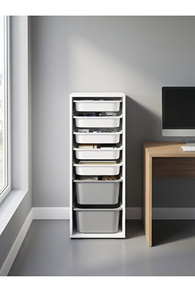 Pratico Zola 7 Sepetli Çok Amaçlı Ofis Dolabı Gri-Beyaz