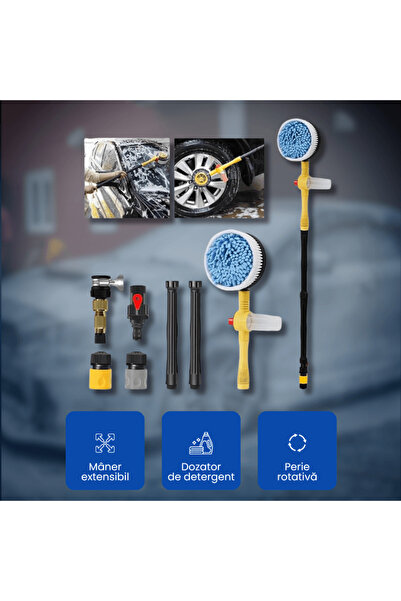 OferteTop 2-in-1 Rotating Brush with Extendable Handle and Soap Dispenser for Car Wash