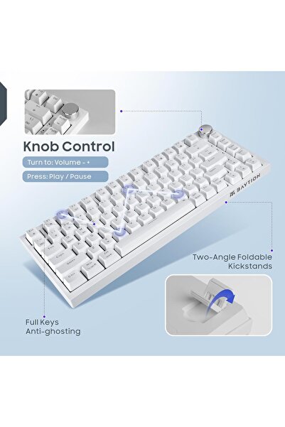 Baytion Mechanical Gaming Keyboard, 82-Key 75% Compact, White (Red Switches)