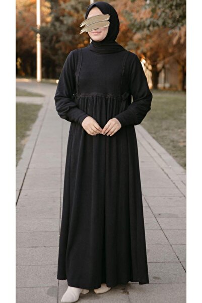 H HİJAB CENTER Siyah Dantelli Elbise Nsr 5105