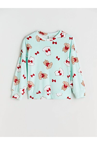 LC Waikiki Set de pijamale pentru fete din catifea cu decolteu