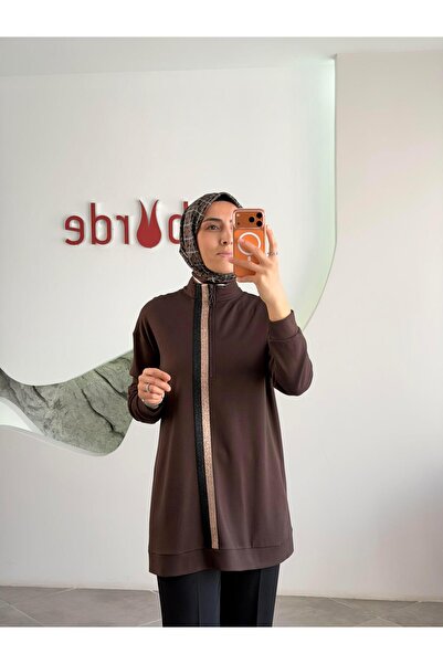 Armine Trend Sim Şeritli Tunik 25KT407 Kahverengi