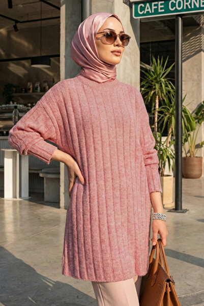 N.S NEVA STYLE Corded Fabric Powder Hijab Knitwear Sweater Tunic 8844Pd