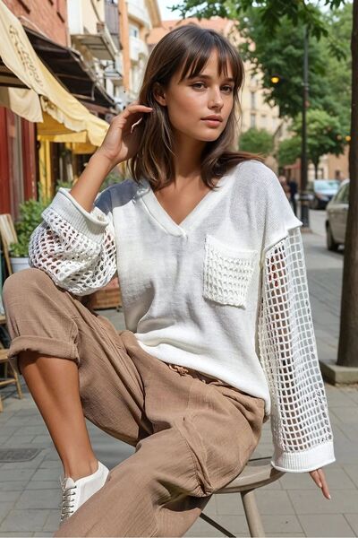 Pasaklı Giyim Pulover tricotat cu glugă pentru femei, bej, cu mâneci largi, c...