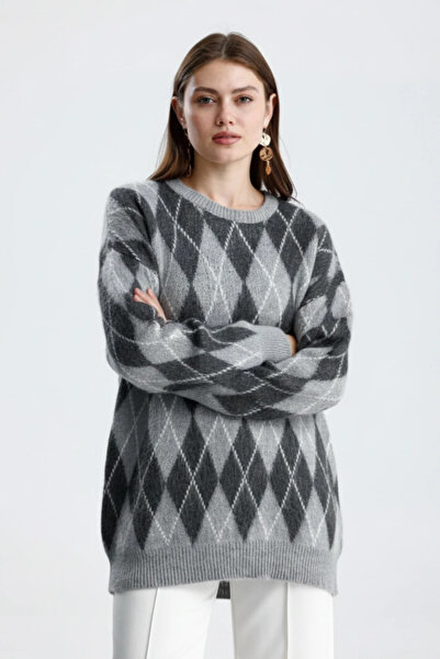 cemo Crew Neck Argyle Patterned Knitwear Sweater