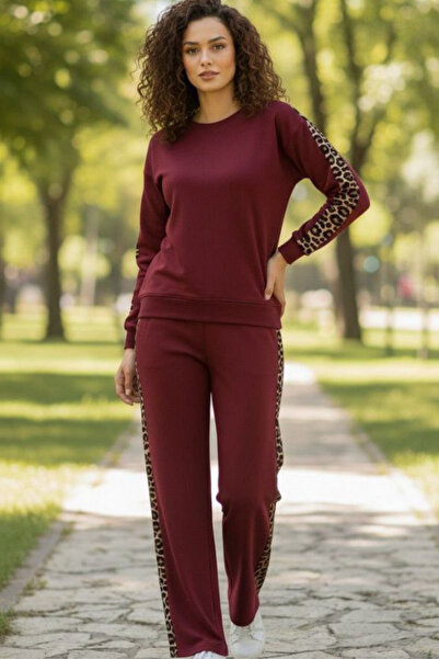 trendalisse Crew Neck Leopard Paneled Flexible Pocket Modal Suit
