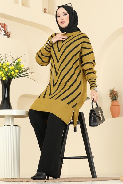 ModaMerve V Desen Triko Takım 2755AYD574-MS Asit&Siyah