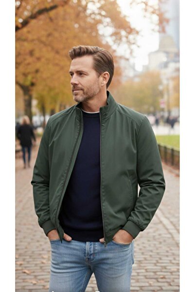 ANTİOCHEİA Seasonal Men's Coat with Double-Sided Zipper, Stand-Up Collar, Ribbed Bottom and Sleeves (Elastic).