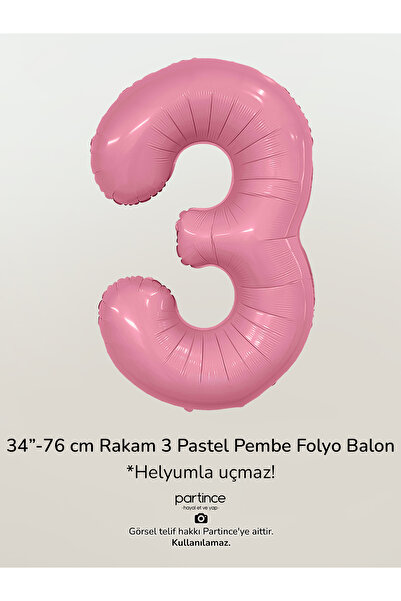 partince 34'' 76 cm Pastel Pembe Renk Rakam Folyo Balonlar