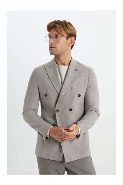 LC Waikiki Men's Mink Wool Slim Fit Slim Fit Swallow Collar Cover Pocket Blaz...