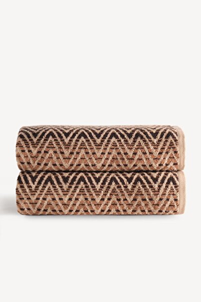 Cherx Zyon Yarn Dyed 2-Piece Bath Towel Set Caramel 76X150