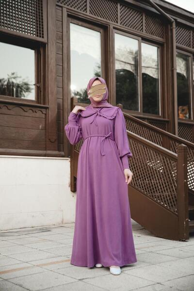 H HİJAB CENTER Lilac Peter Pan collar Piece Dress Nsr 5106