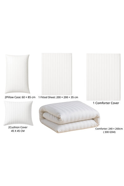 WHITE DOVE HOME Double 6-piece duvet cover set, 100% cotton, brown striped color – duvet cover + fitted sheet + pillowcases – hotel quality