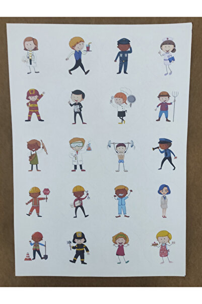 tm tasarı mağazası 20 Adet 5 Cm Meslekler Baskılı Mat Etiket Sticker-1 - Öğre...