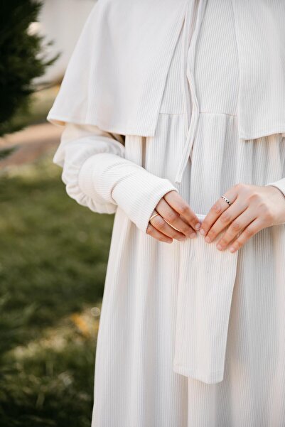 H HİJAB CENTER Ecru Cape Dress 5108