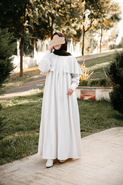 H HİJAB CENTER Ecru Cape Dress 5108
