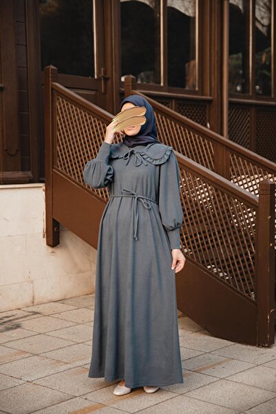 H HİJAB CENTER Smoked Peter Pan collar Piece Dress Nsr 5106