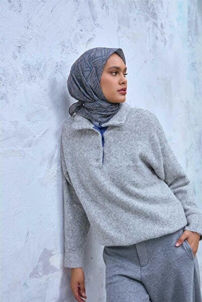 Silk Home Eșarfă din bumbac moale, albastru gri, nurcă, cu model geometric, t...