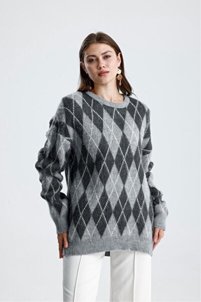 cemo Crew Neck Argyle Patterned Knitwear Sweater