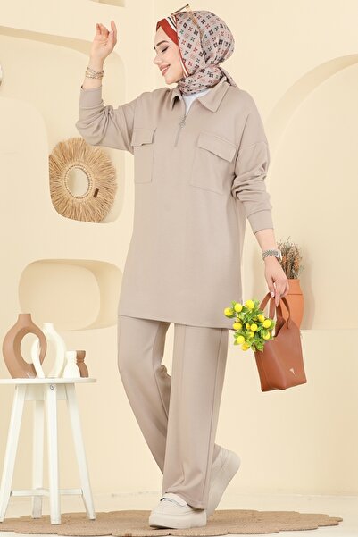 ModaMerve Cep Detaylı Modal Takım 2739AYD574-MS Taş