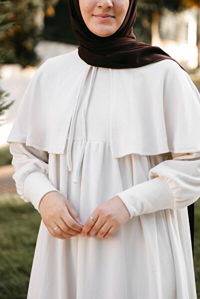 H HİJAB CENTER Ecru Cape Dress 5108