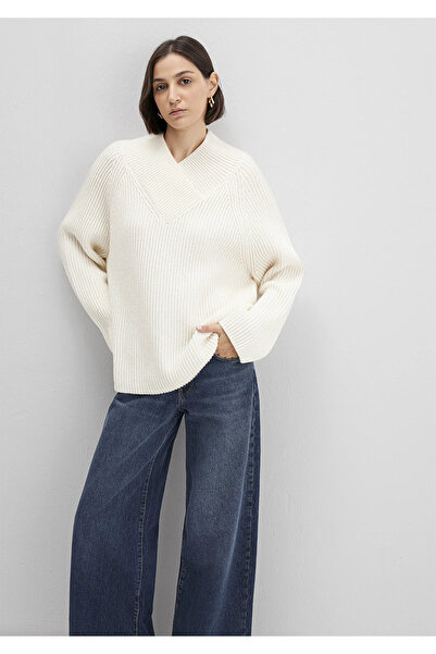 Mavi Wool Blend Ecru V-Neck Sweater Oversized / Wide Fit 1710829-70057