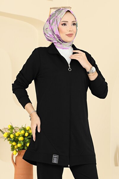 ModaMerve Önden Fermuarlı İki İp Takım PL9176-MS Siyah