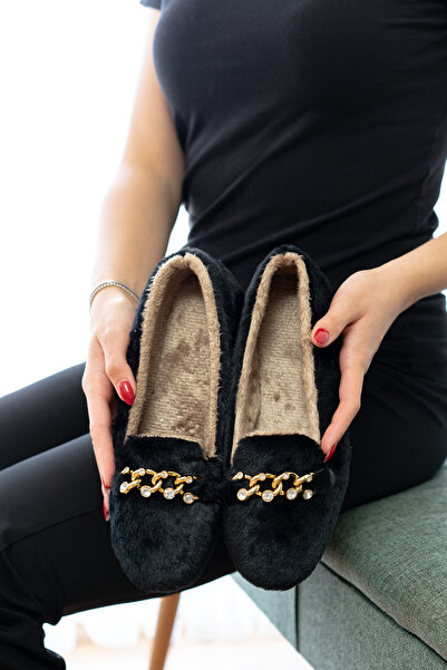 SUNSTEP Yumuşak Peluş Kadın Taşlı Ev Babeti Hafif Taban Panduf Ev Pandufu