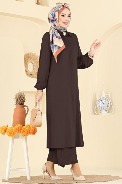 ModaMerve Gizli Düğmeli Belmando Takım 0340BG354-MS Kahve