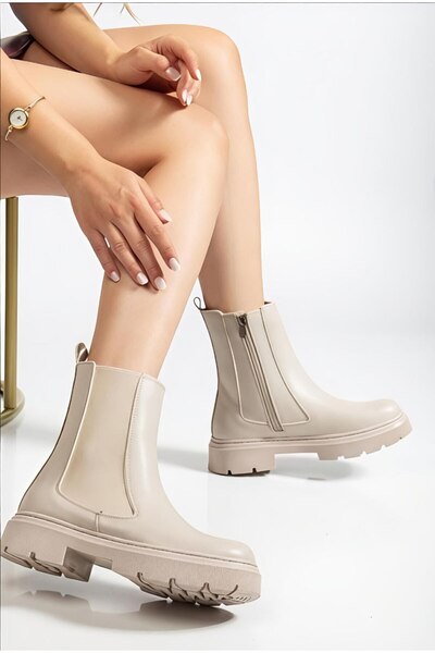 PAPUCUMUN DÜNYASI حذاء نسائي من الجلد الصناعي ذو نعل عالٍ وسحاب جانبي قابل لل...