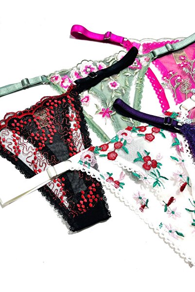 mendoza store Квітковий мереживний регульований комплект трусиків-танга 5 шт.