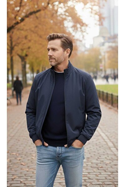 ANTİOCHEİA Seasonal Men's Coat with Double-Sided Zipper, Stand-Up Collar, Ribbed Bottom and Sleeves (Elastic).